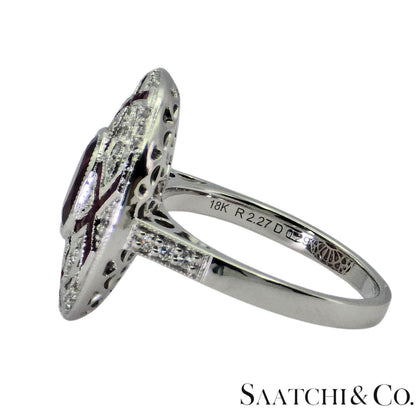 18K (750) White Gold Natural White VVS Diamond & Ruby Ring Size 7