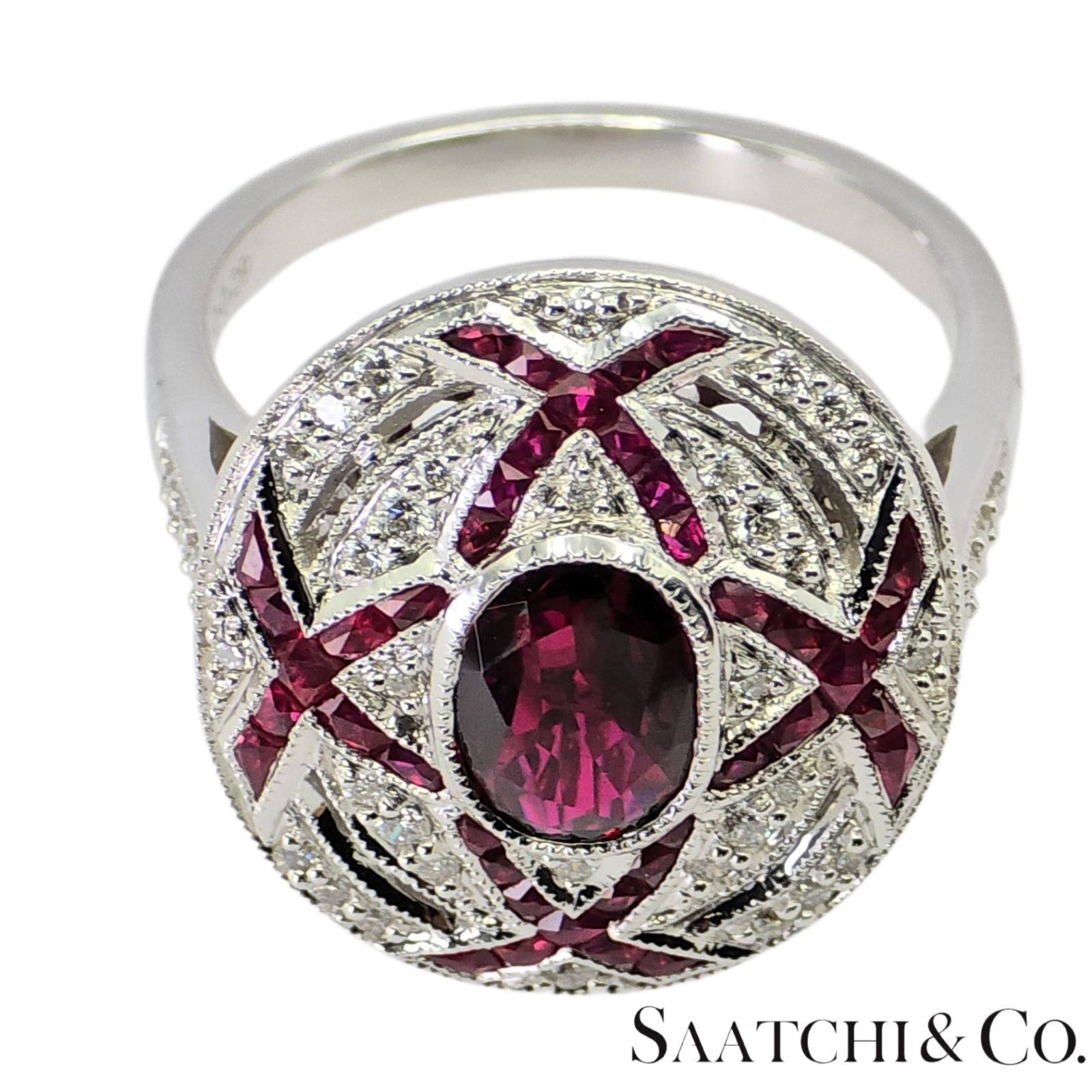 18K (750) White Gold Natural White VVS Diamond & Ruby Ring Size 7