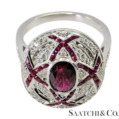 18K (750) White Gold Natural White VVS Diamond & Ruby Ring Size 7