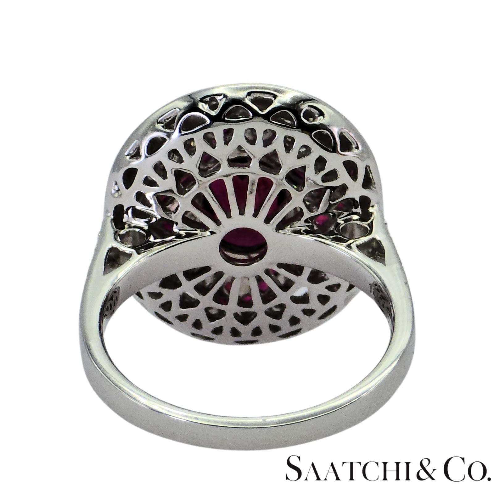 18K (750) White Gold Natural White VVS Diamond & Ruby Ring Size 7
