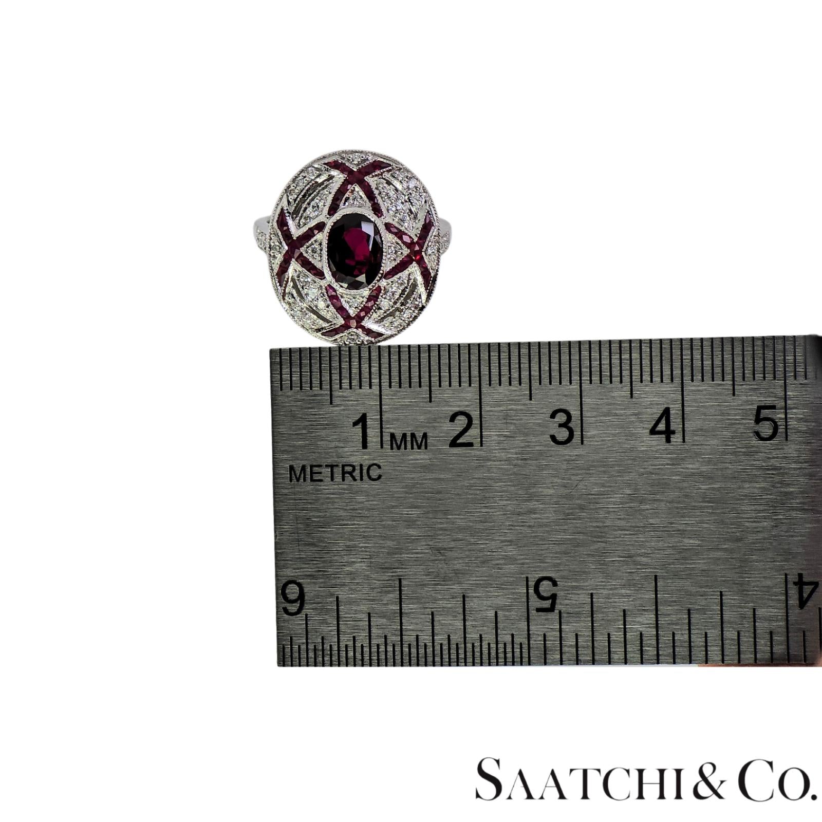 18K (750) White Gold Natural White VVS Diamond & Ruby Ring Size 7
