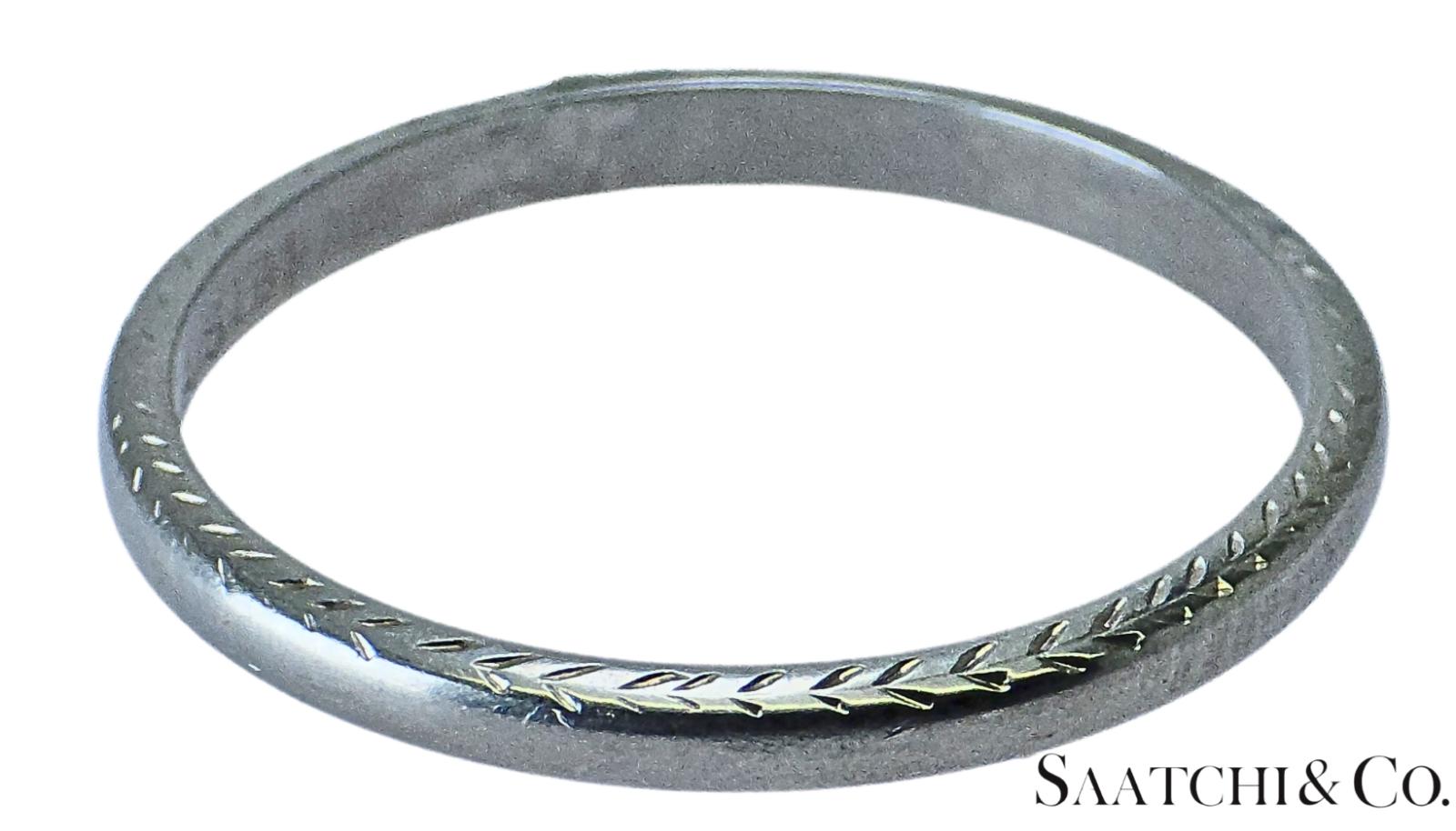 18K (750) White Gold Old - Vintage - Engraved Ring Band, Size 6.5