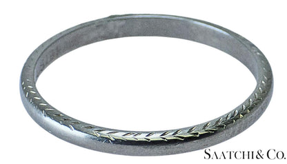 18K (750) White Gold Old - Vintage - Engraved Ring Band, Size 6.5