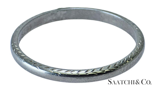 18K (750) White Gold Old - Vintage - Engraved Ring Band, Size 6.5