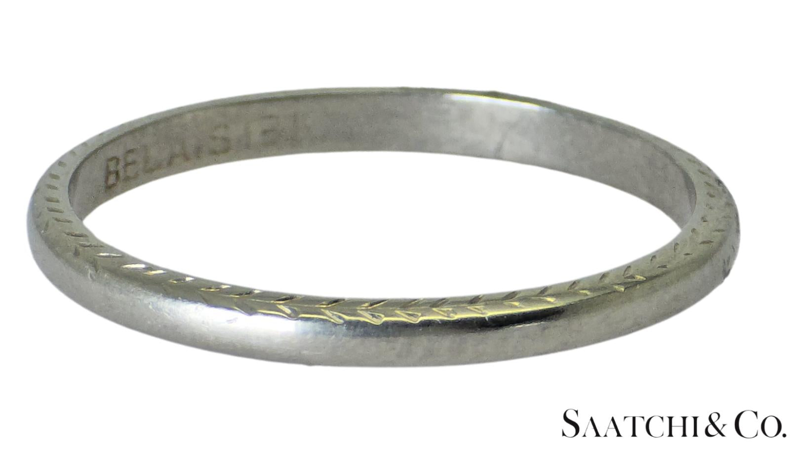18K (750) White Gold Old - Vintage - Engraved Ring Band, Size 6.5