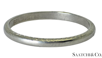 18K (750) White Gold Old - Vintage - Engraved Ring Band, Size 6.5