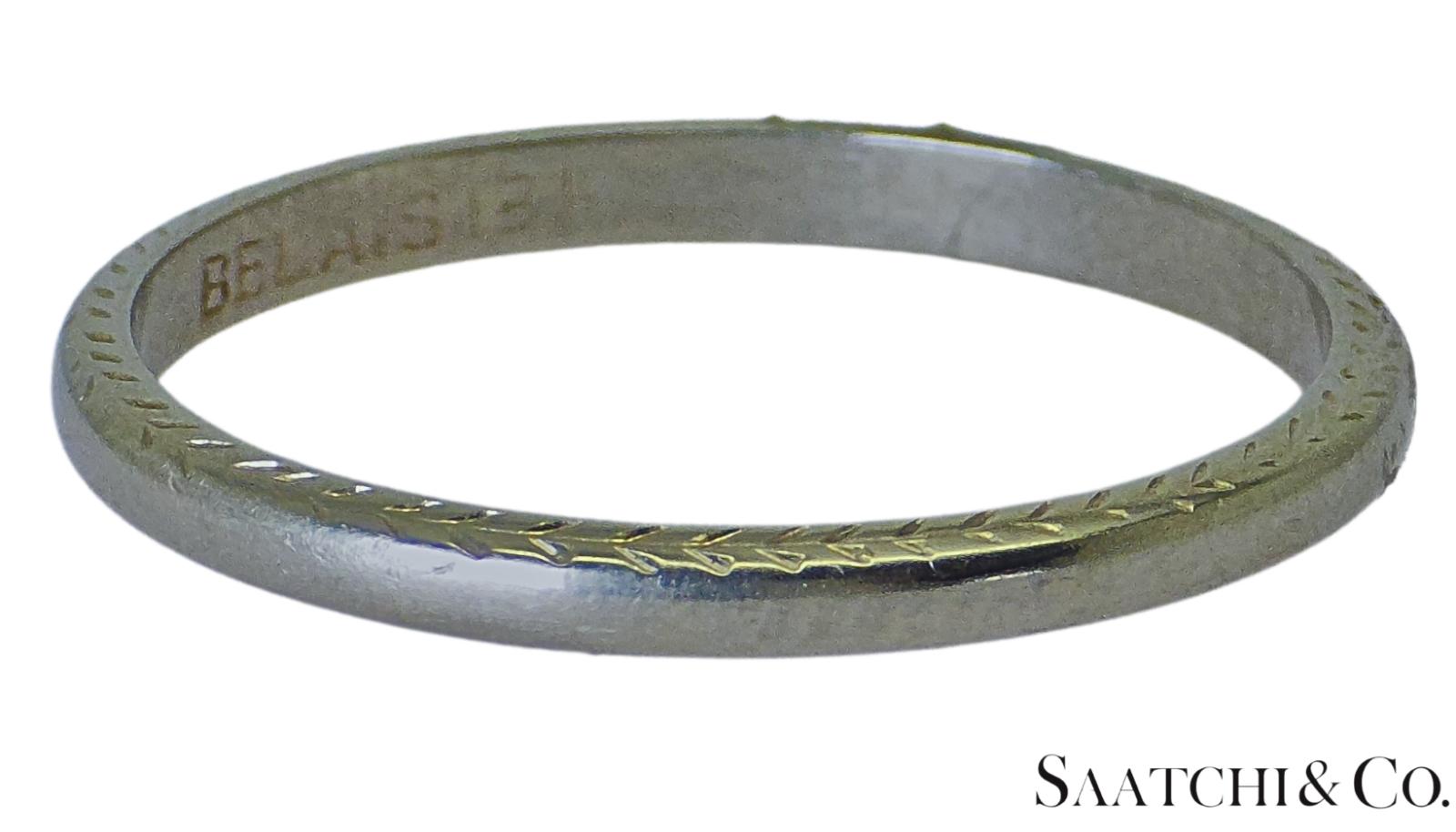 18K (750) White Gold Old - Vintage - Engraved Ring Band, Size 6.5