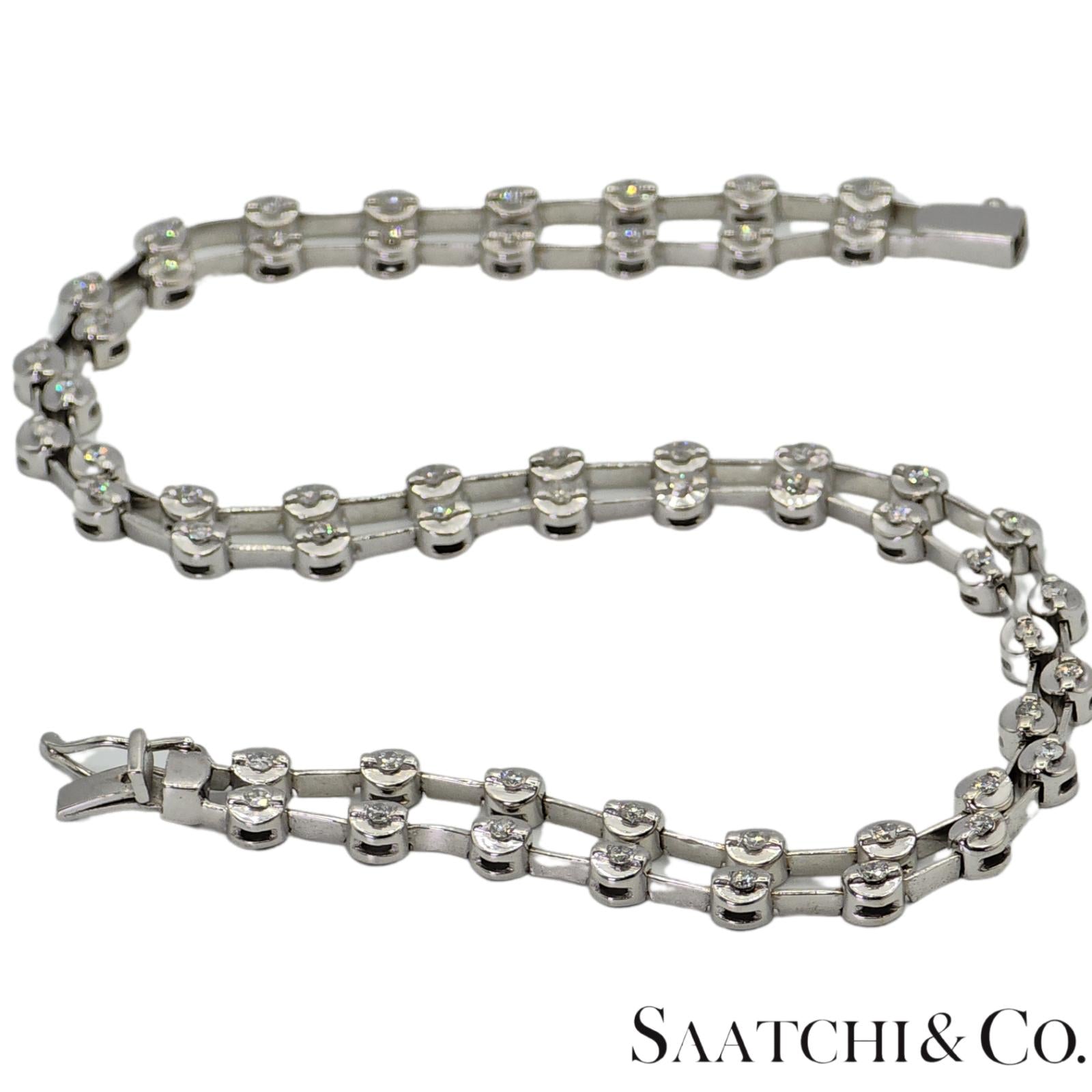 18K (750) White Gold Two Row Tennis Bracelet - 1.4 Ct Natural White Diamond