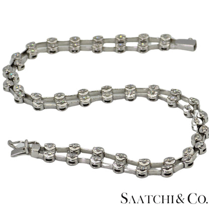 18K (750) White Gold Two Row Tennis Bracelet - 1.4 Ct Natural White Diamond