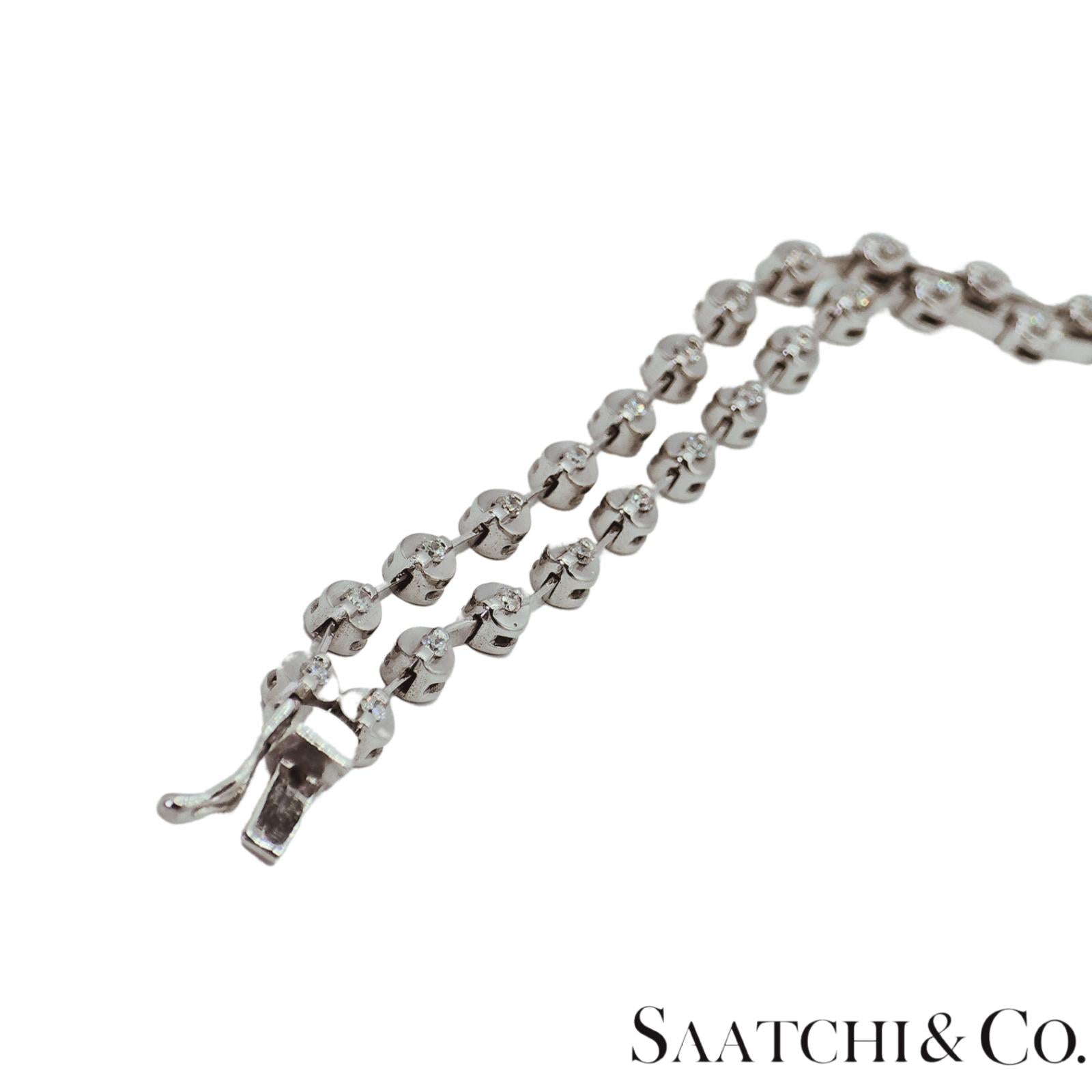 18K (750) White Gold Two Row Tennis Bracelet - 1.4 Ct Natural White Diamond