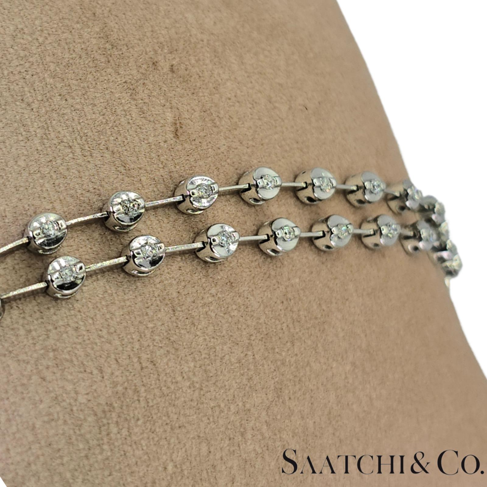18K (750) White Gold Two Row Tennis Bracelet - 1.4 Ct Natural White Diamond