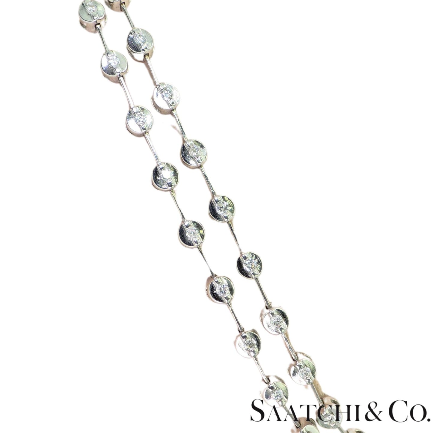 18K (750) White Gold Two Row Tennis Bracelet - 1.4 Ct Natural White Diamond