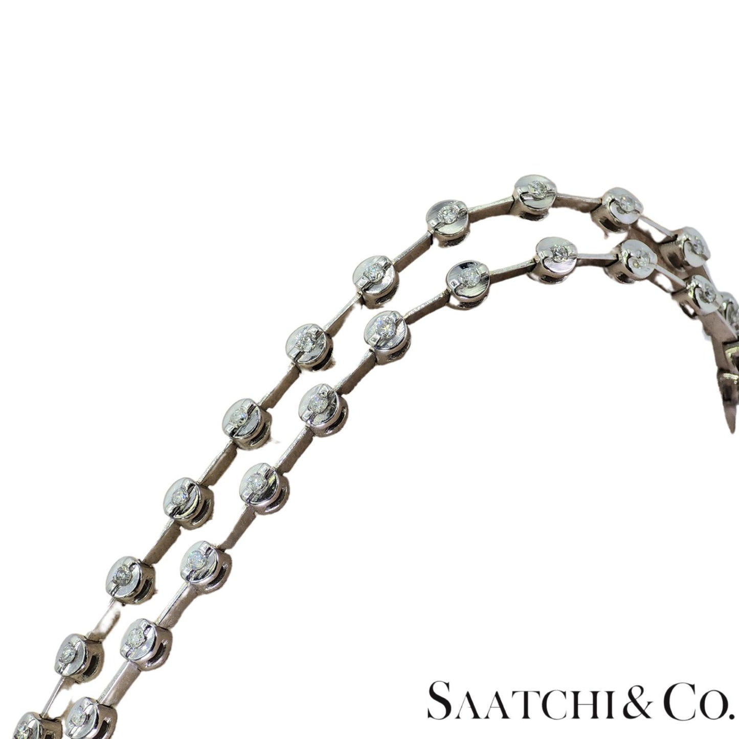 18K (750) White Gold Two Row Tennis Bracelet - 1.4 Ct Natural White Diamond