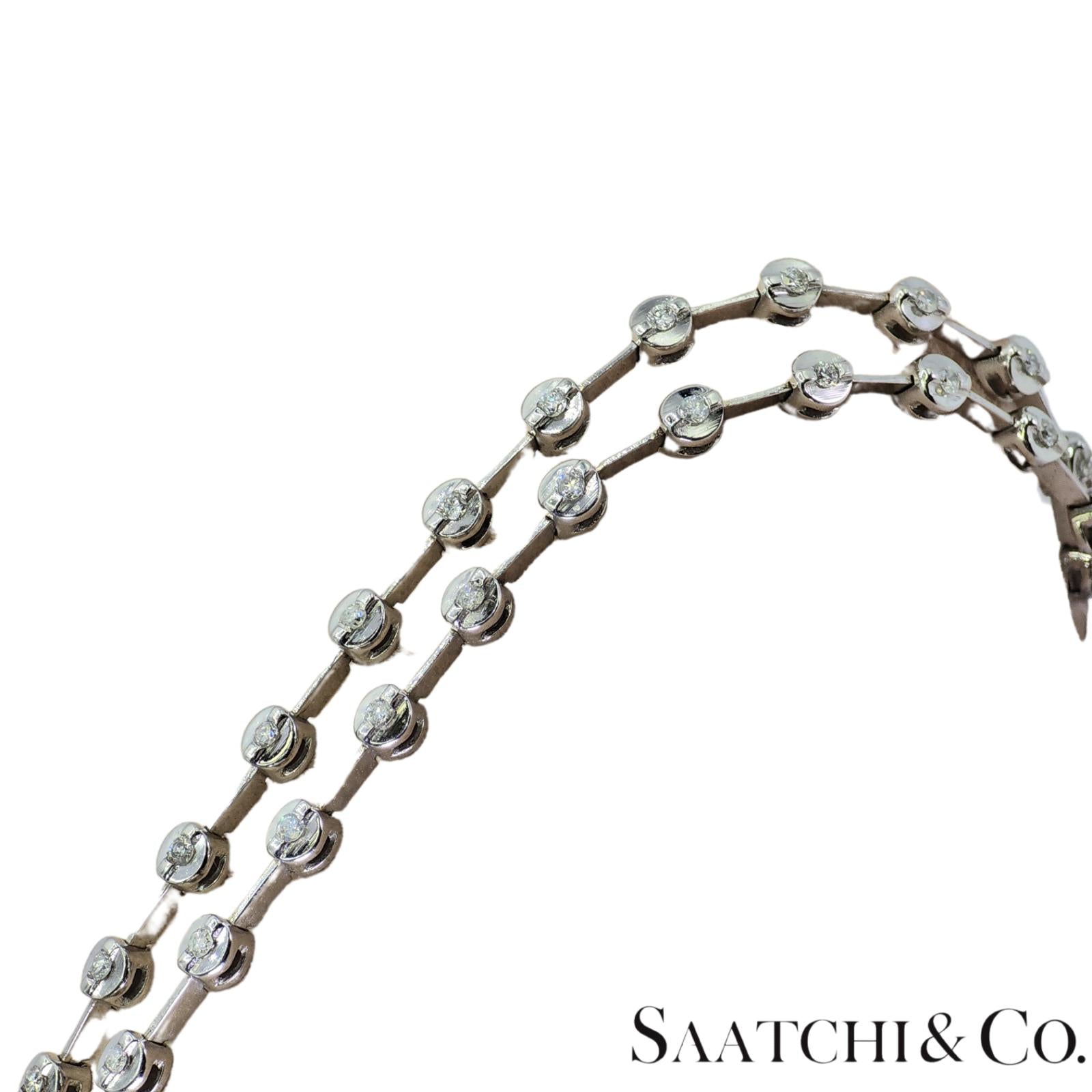 18K (750) White Gold Two Row Tennis Bracelet - 1.4 Ct Natural White Diamond