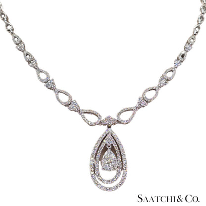 18K (750) White Gold and Natural Diamond Drop Pearl Shape Necklace