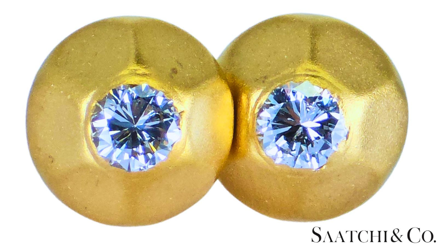18K (750) Yellow Gold - Natural Round VVS-VS Diamond: Womens Earrings