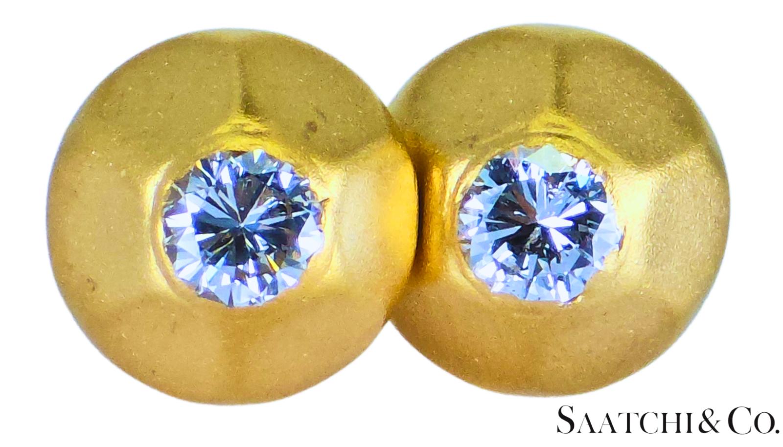 18K (750) Yellow Gold - Natural Round VVS-VS Diamond: Womens Earrings