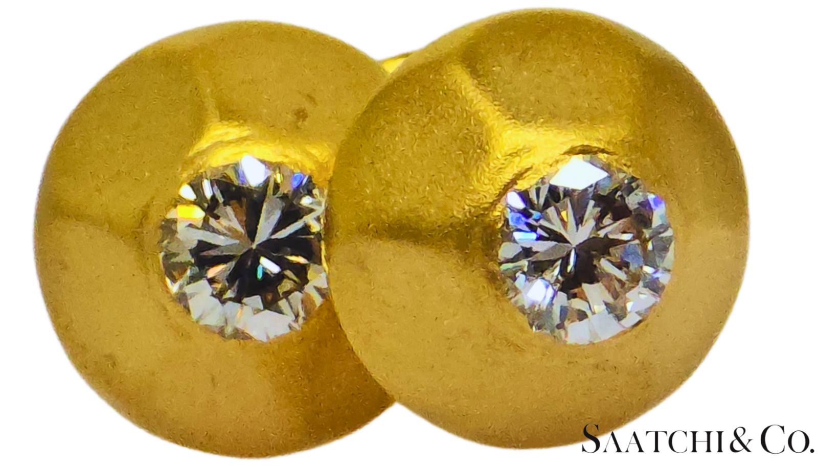 18K (750) Yellow Gold - Natural Round VVS-VS Diamond: Womens Earrings