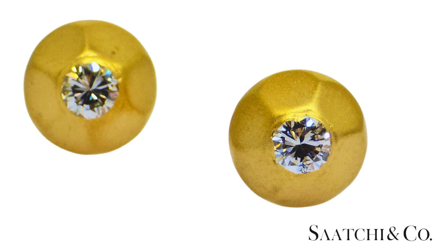 18K (750) Yellow Gold - Natural Round VVS-VS Diamond: Womens Earrings