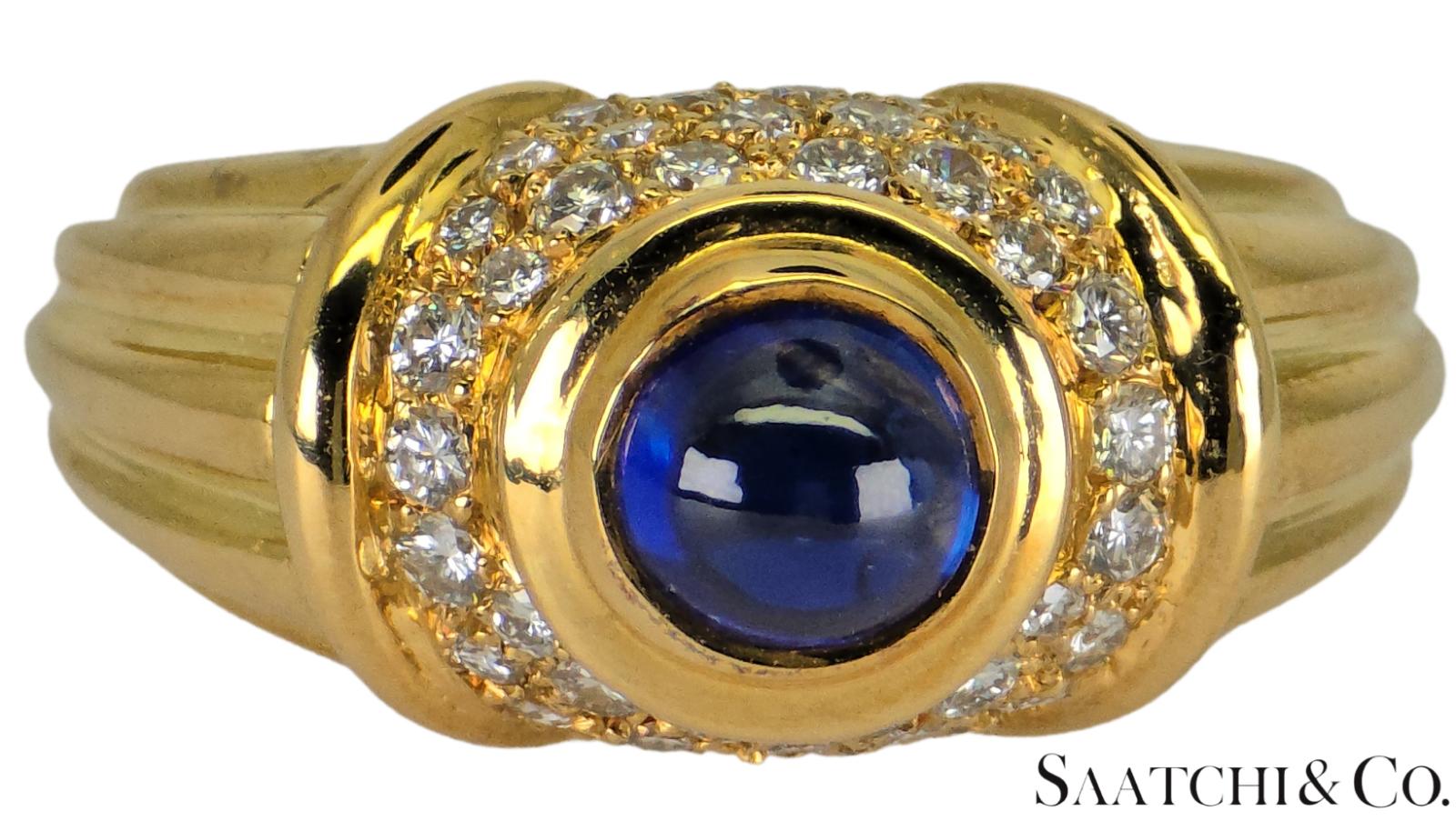 18K (750) Yellow Gold, VVS-VS 0.80 Ct Natural Diamond & 0.7 Ct Sapphire, 8.9gram