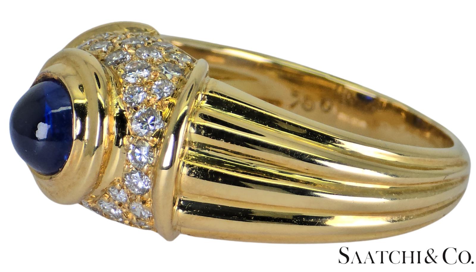 18K (750) Yellow Gold, VVS-VS 0.80 Ct Natural Diamond & 0.7 Ct Sapphire, 8.9gram