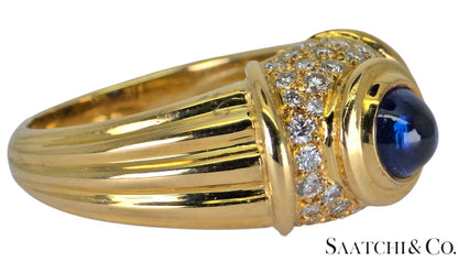 18K (750) Yellow Gold, VVS-VS 0.80 Ct Natural Diamond & 0.7 Ct Sapphire, 8.9gram