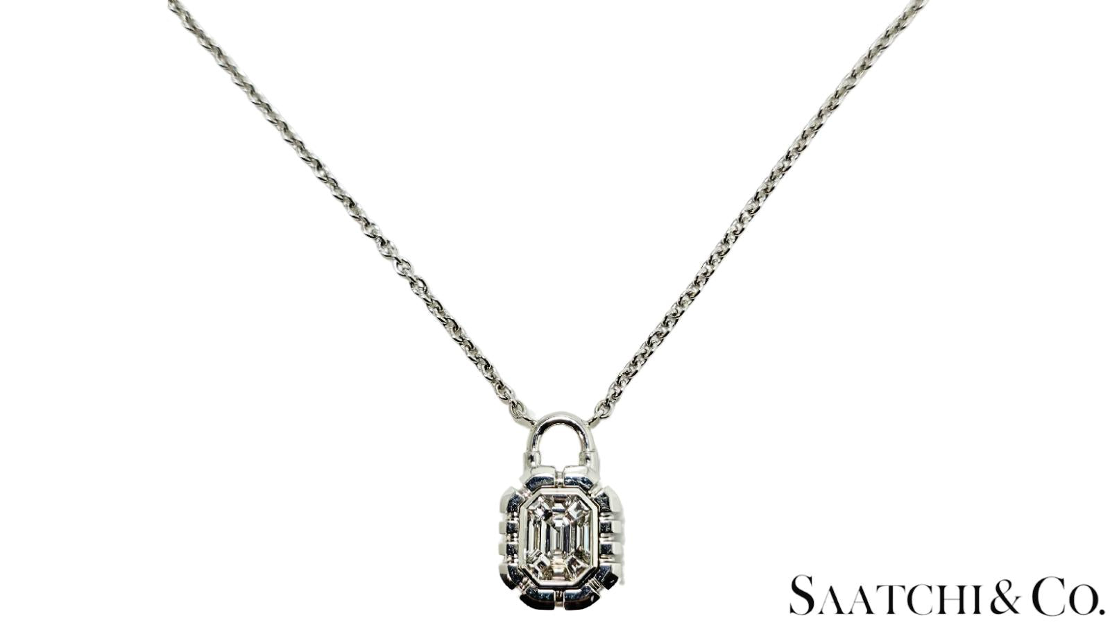 18K White Gold - 0.39 Ct Natural Diamond Luck Shape Pendant with Chain