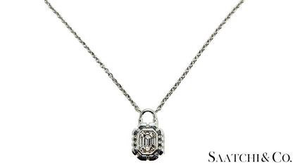 18K White Gold - 0.39 Ct Natural Diamond Luck Shape Pendant with Chain