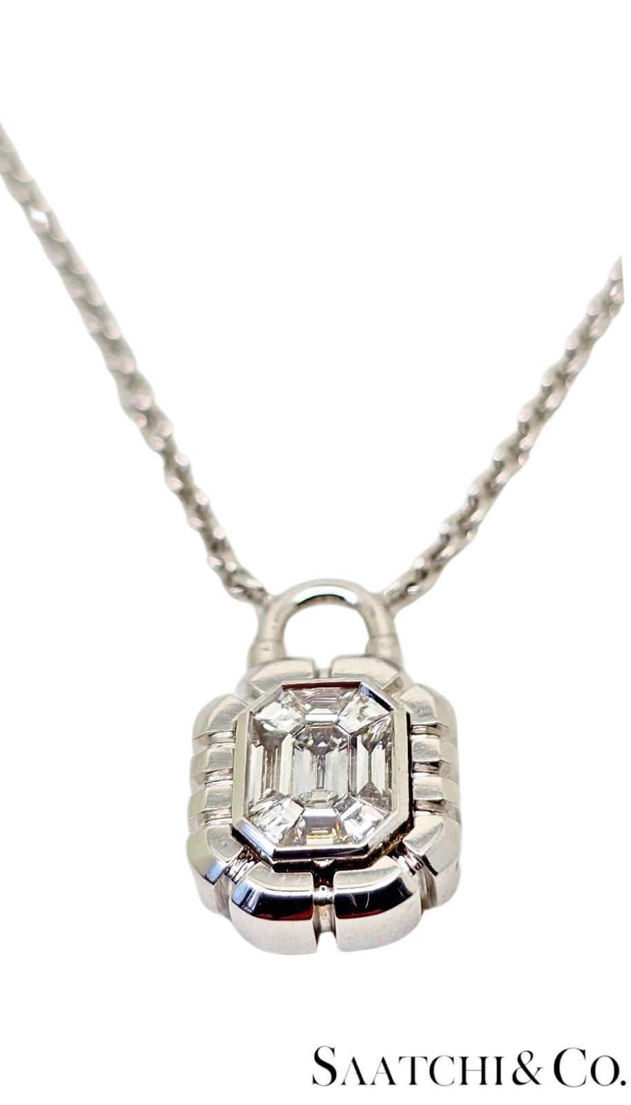 18K White Gold - 0.39 Ct Natural Diamond Luck Shape Pendant with Chain