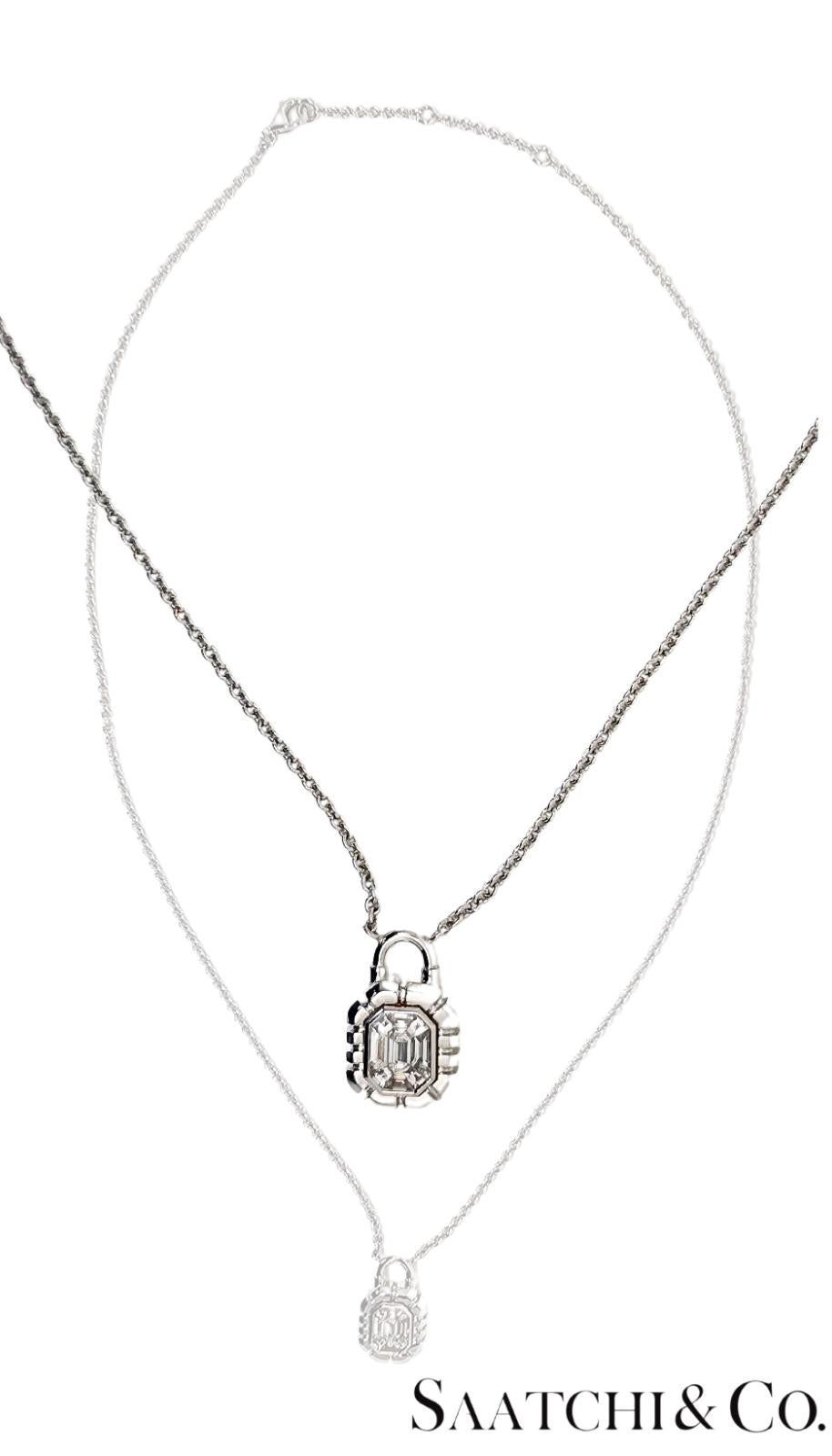 18K White Gold - 0.39 Ct Natural Diamond Luck Shape Pendant with Chain