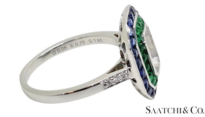 18K White Gold, Natural Diamond Emerald and Sapphire ring Mount, 4.3 Grams