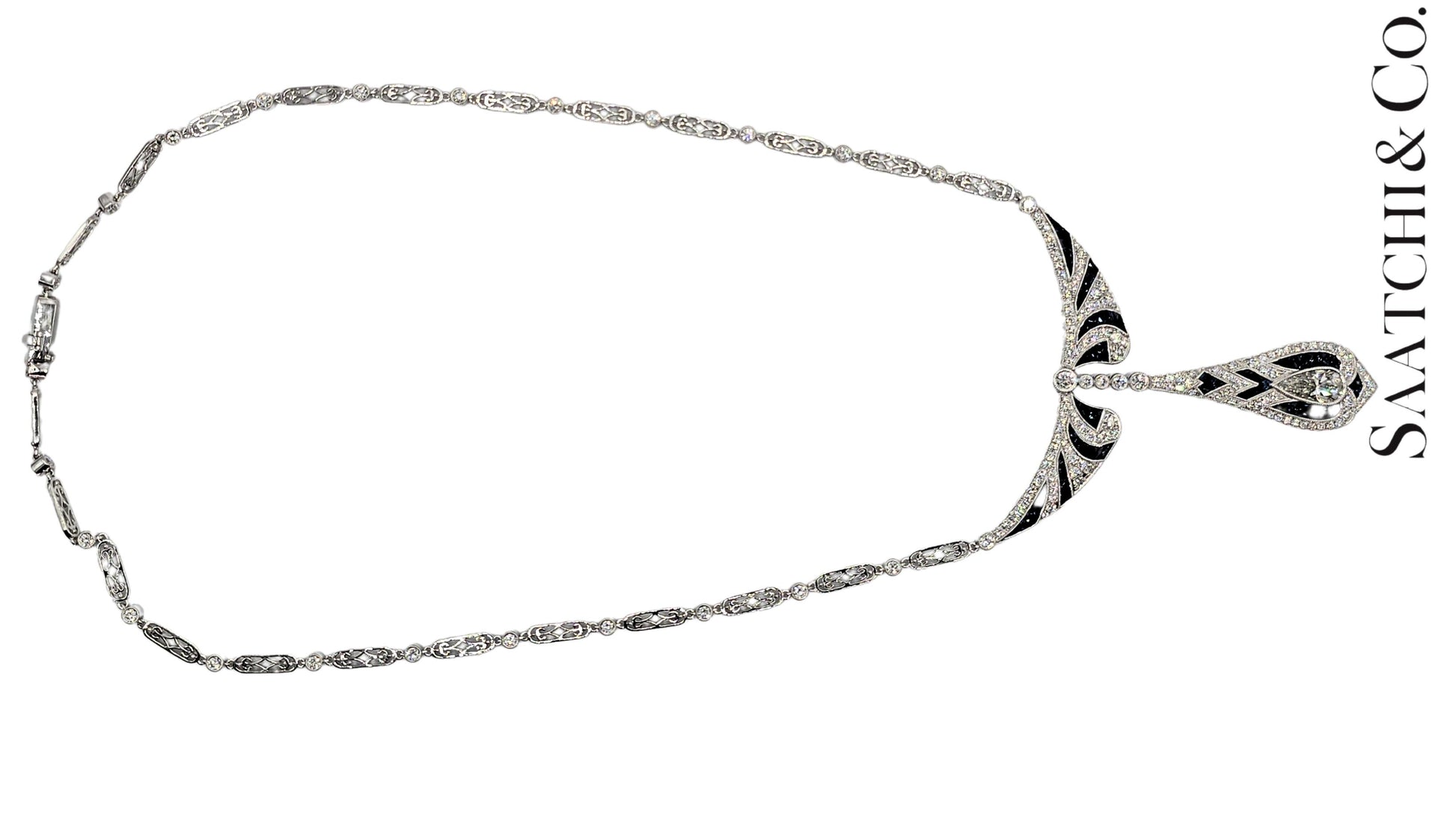 GIA Certified Diamond and Natural Sapphire in Platinum 950 Elegant Necklace