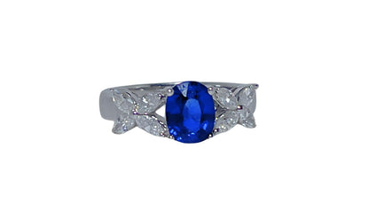 18 K White Gold Diamond - GIA Certified Blue Sapphire Ring