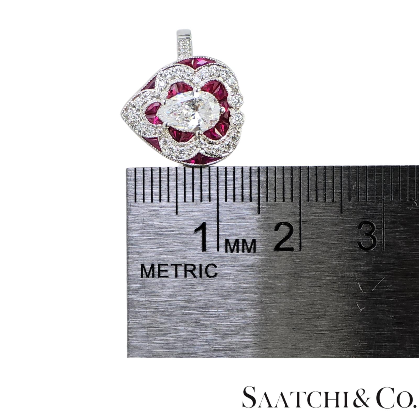 18k (750) White Gold - Pear Shape Ring: Natural Diamond and Ruby
