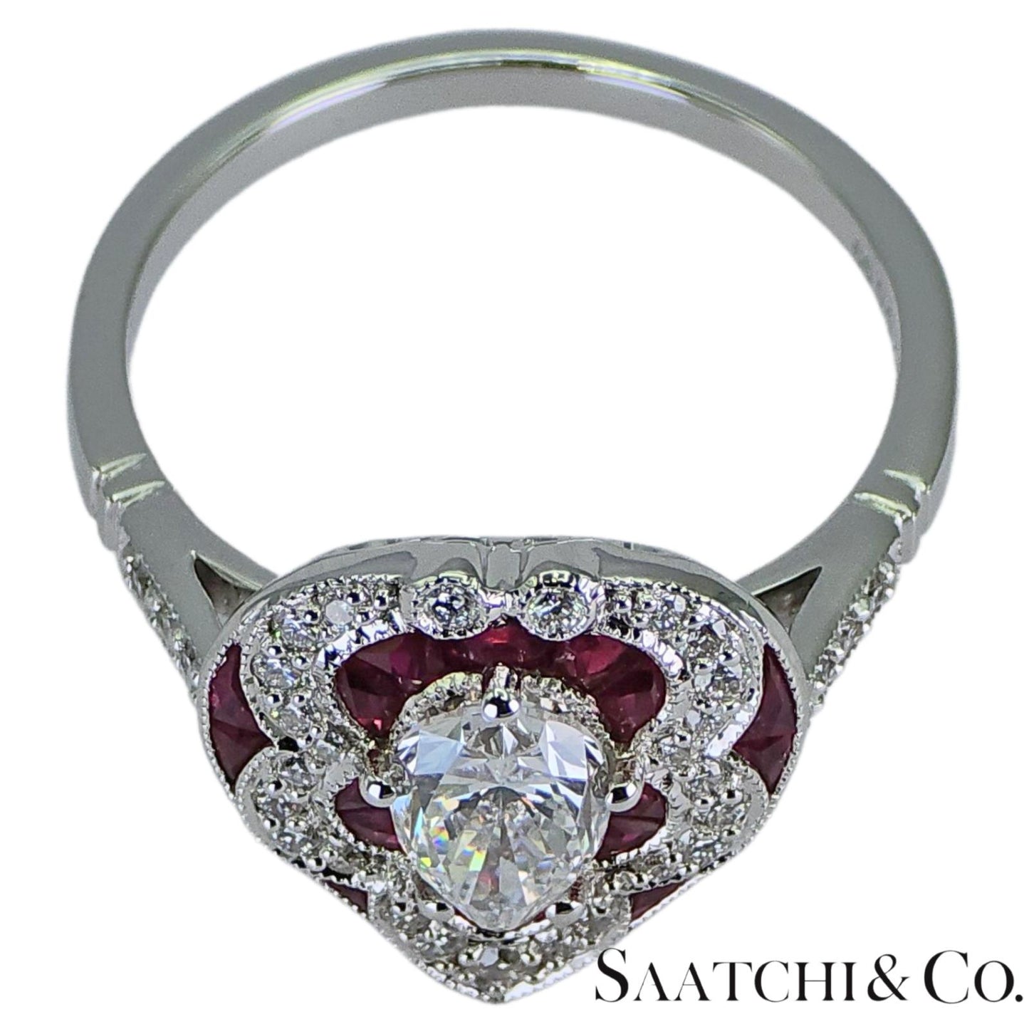 18k (750) White Gold - Pear Shape Ring: Natural Diamond and Ruby