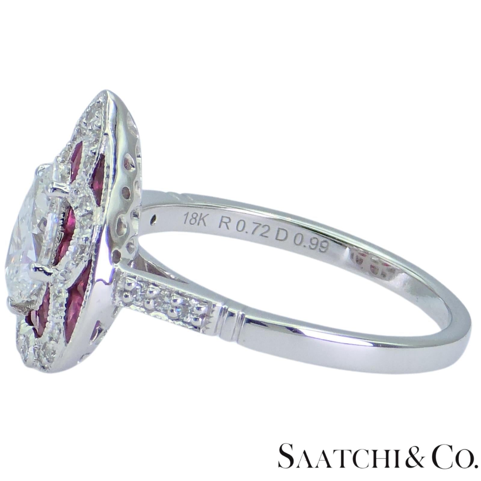 18k (750) White Gold - Pear Shape Ring: Natural Diamond and Ruby