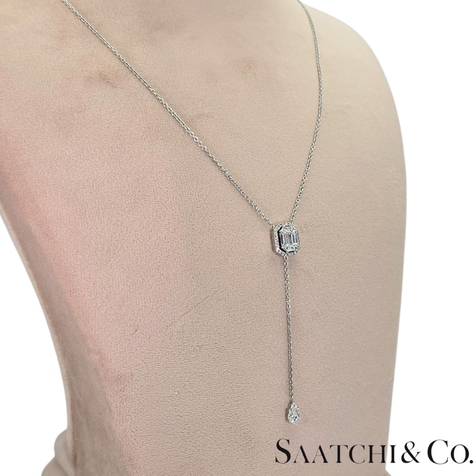 18k (750) White Gold Natural Diamond Illusion Emerald Pendant with Chain