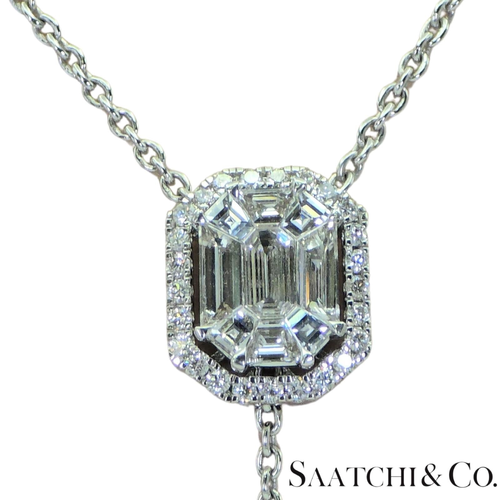 18k (750) White Gold Natural Diamond Illusion Emerald Pendant with Chain