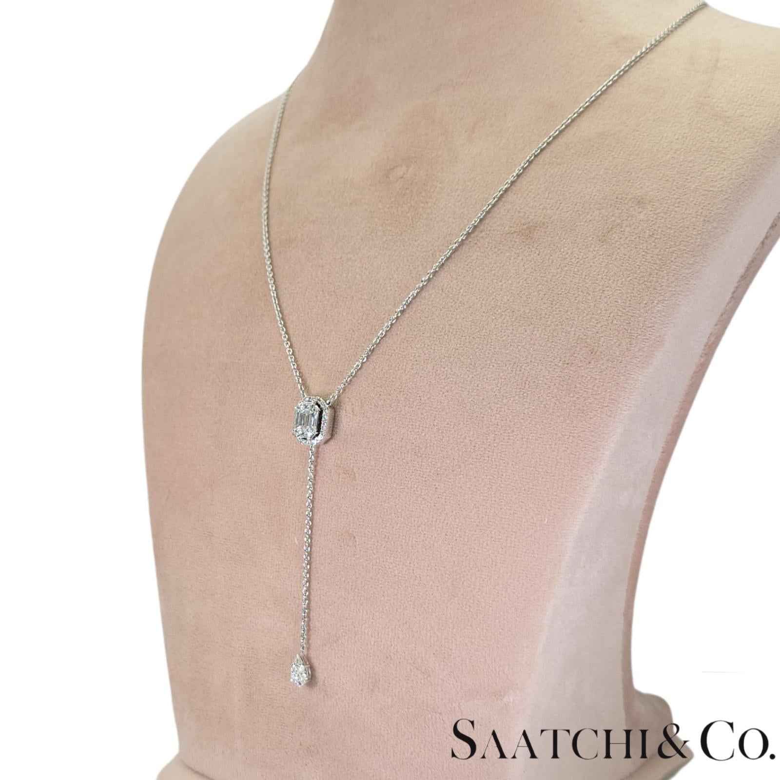 18k (750) White Gold Natural Diamond Illusion Emerald Pendant with Chain