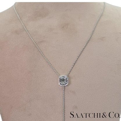 18k (750) White Gold Natural Diamond Illusion Emerald Pendant with Chain