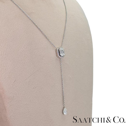 18k (750) White Gold Natural Diamond Illusion Emerald Pendant with Chain