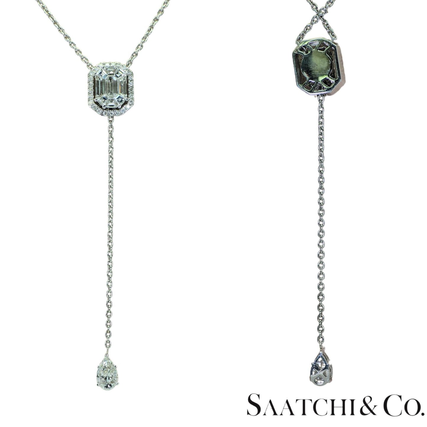 18k (750) White Gold Natural Diamond Illusion Emerald Pendant with Chain