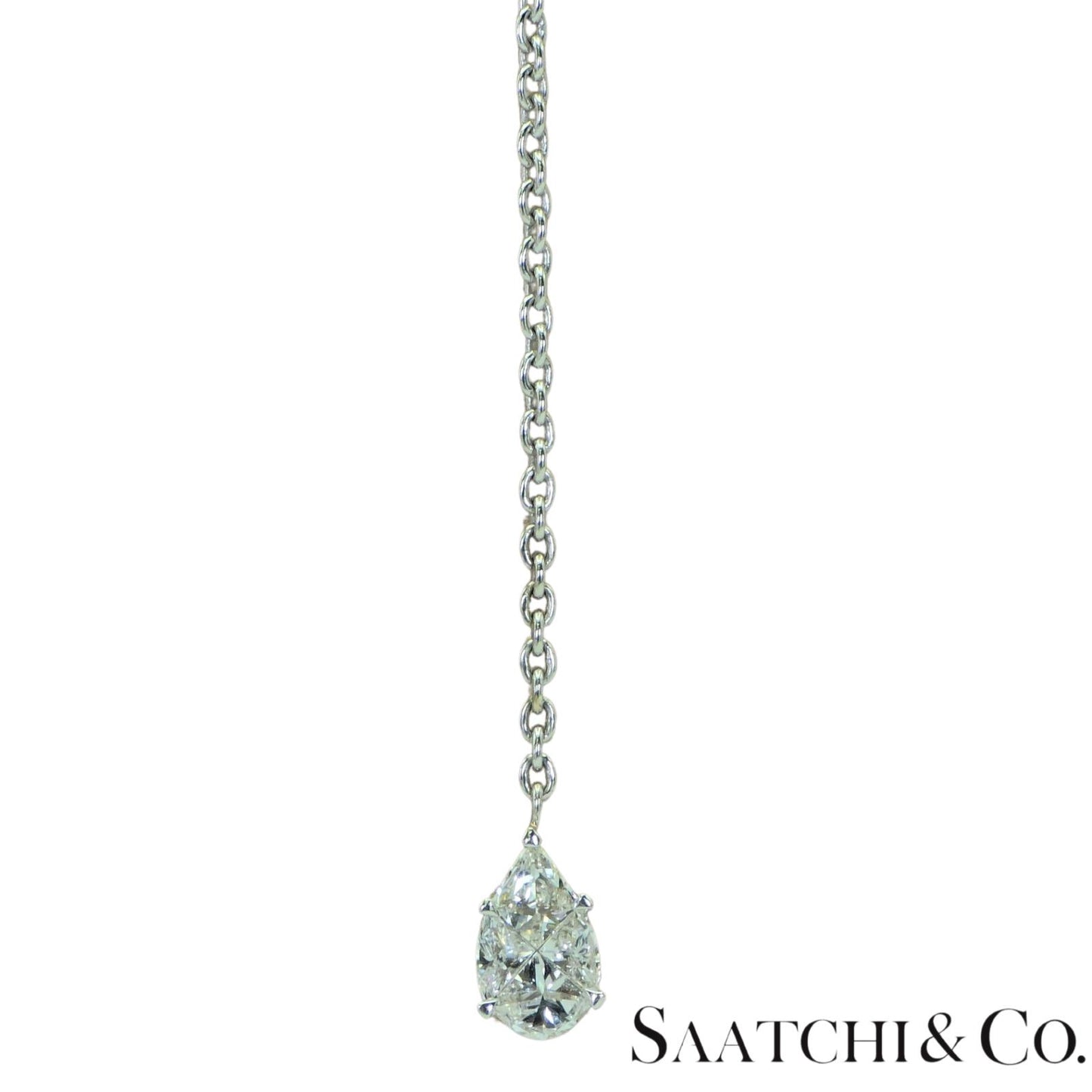 18k (750) White Gold Natural Diamond Illusion Emerald Pendant with Chain
