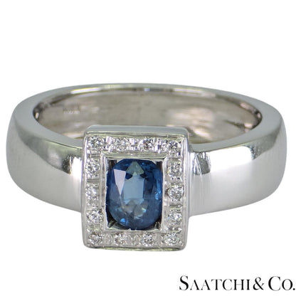 18k (750) White Gold Natural Oval Sapphire And Natural Diamond Ring