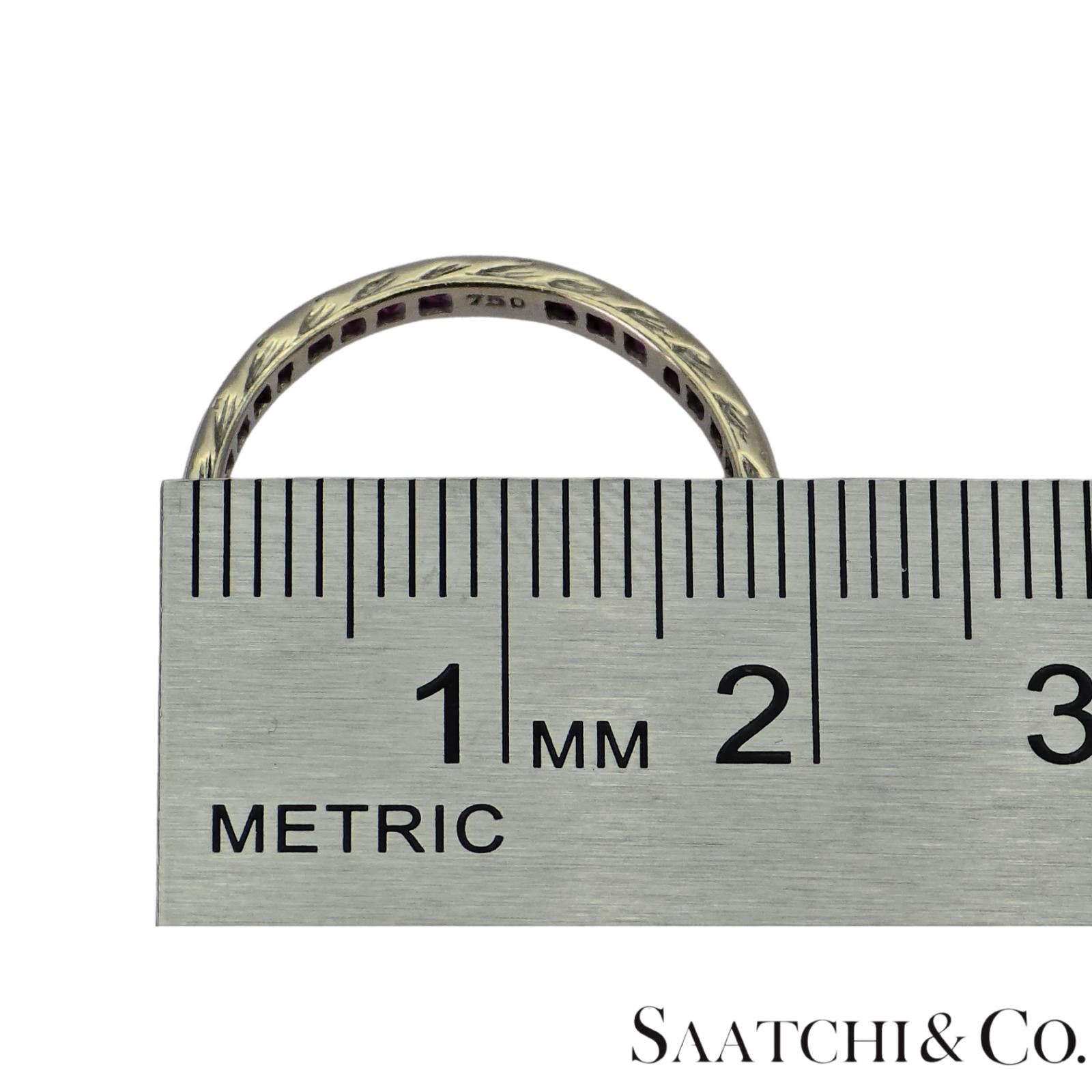 18k (750) White Gold Ruby Wedding Band Engraved, Size 6.5