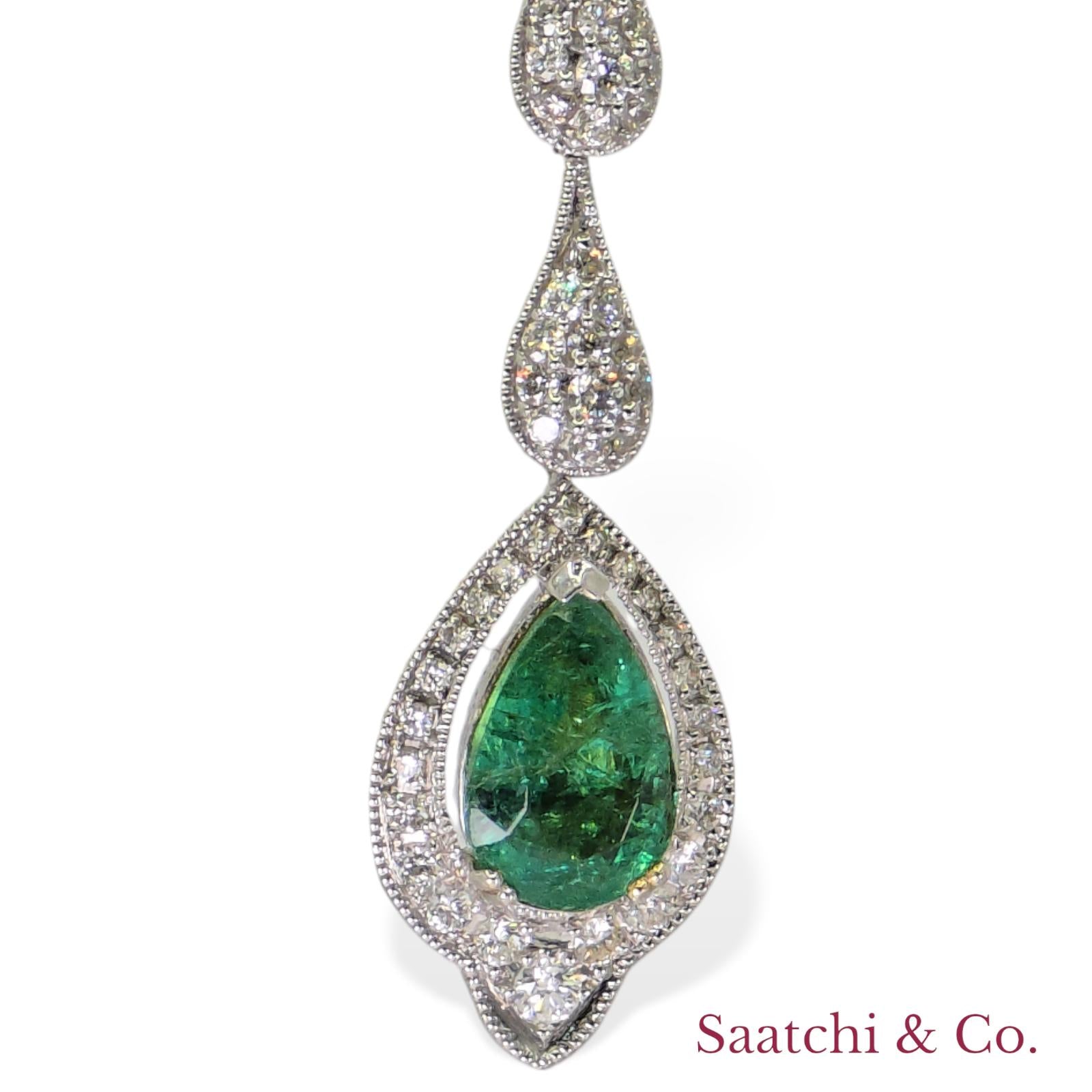 18k (750) White Gold Zambian Emerald and Natural Diamond Earrings