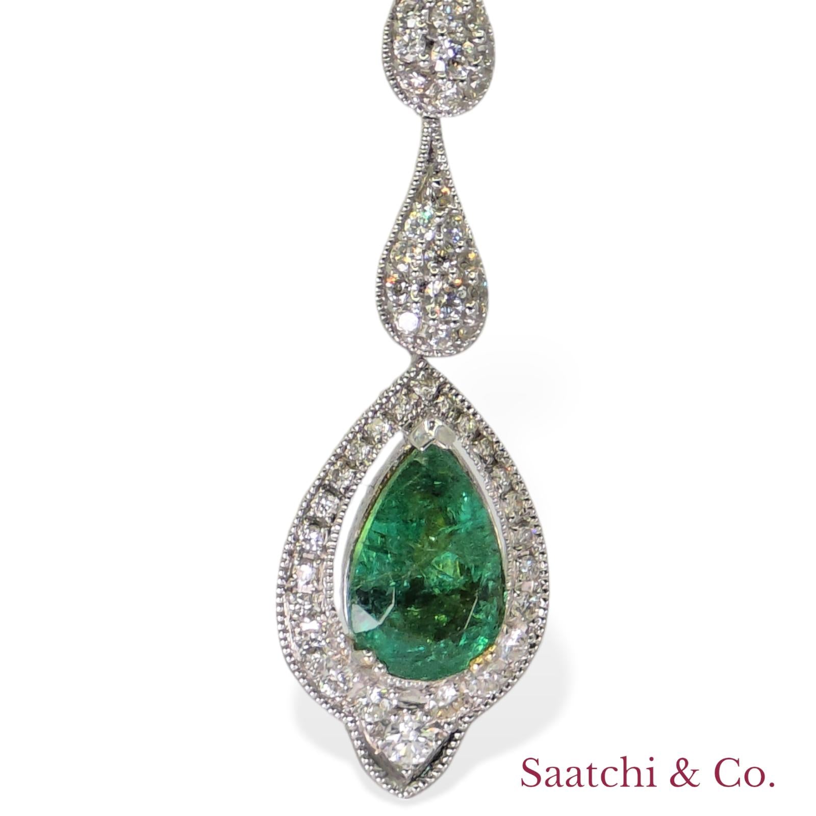 18k (750) White Gold Zambian Emerald and Natural Diamond Earrings