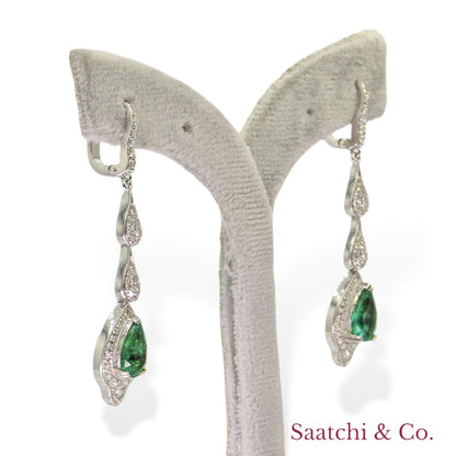 18k (750) White Gold Zambian Emerald and Natural Diamond Earrings