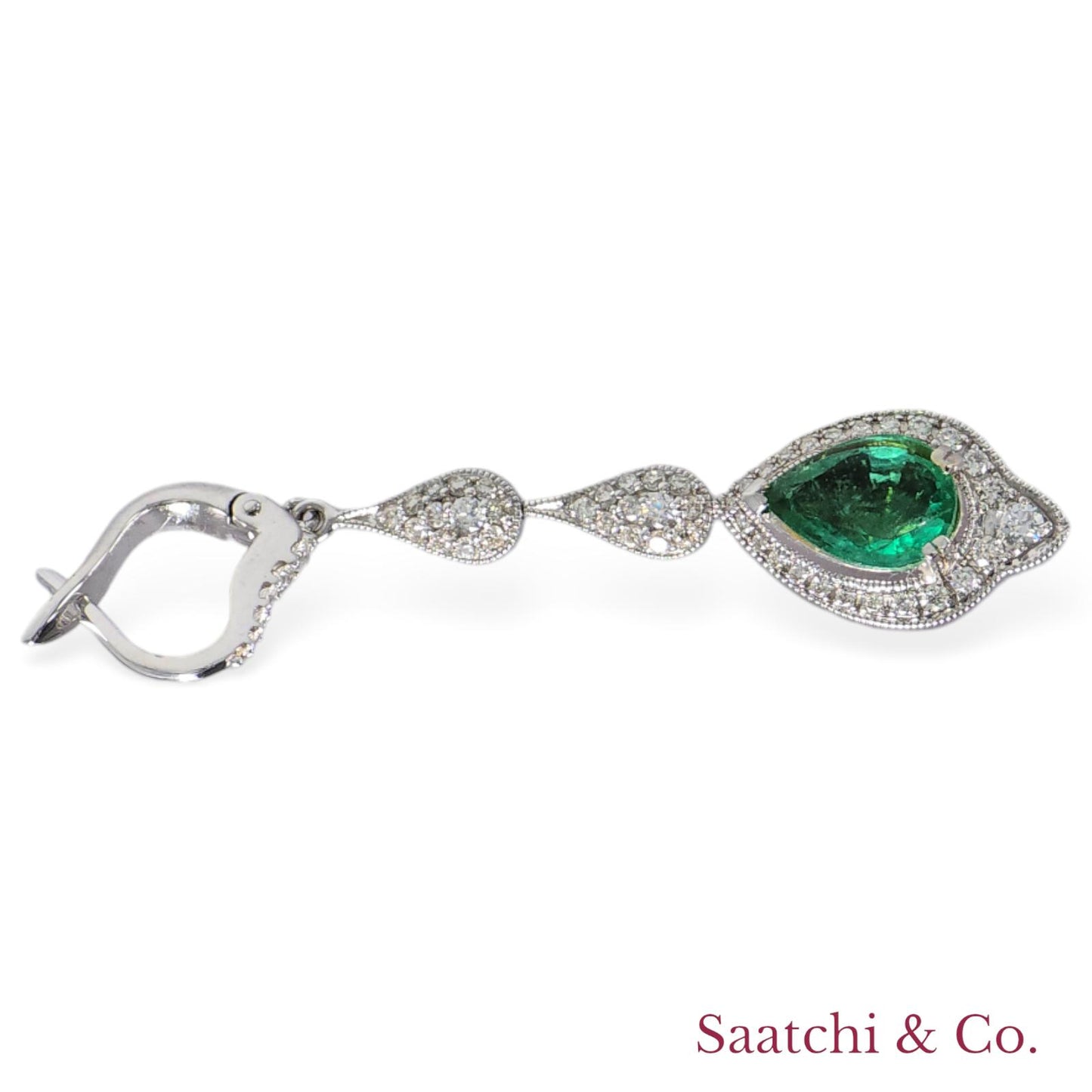 18k (750) White Gold Zambian Emerald and Natural Diamond Earrings