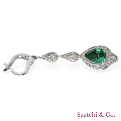 18k (750) White Gold Zambian Emerald and Natural Diamond Earrings